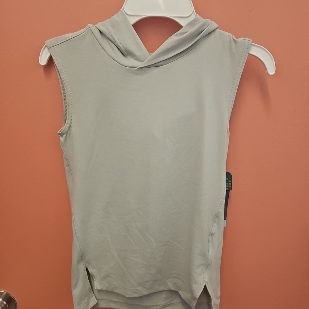 NWT MTA Sport Boys Size XS(5) Gray Hooded Tank Top Active Athletic Fast Dri